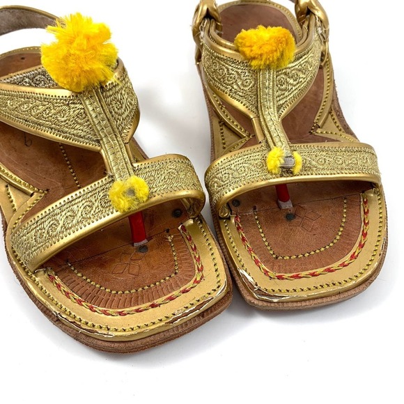 Hand made Indian gold leather pom pom sandals - Picture 9 of 9